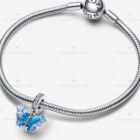 Pandora Blue Murano Glass Butterfly Dangle Charm - Picture 3 of 4
